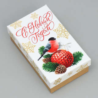 Коробка прямоугольная 'С Новым годом!' (снегири), 14х8.5х5 см
