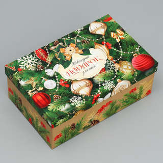 Коробка прямоугольная 'С Новым годом!' (снегири), 26.5х16х9.5 см