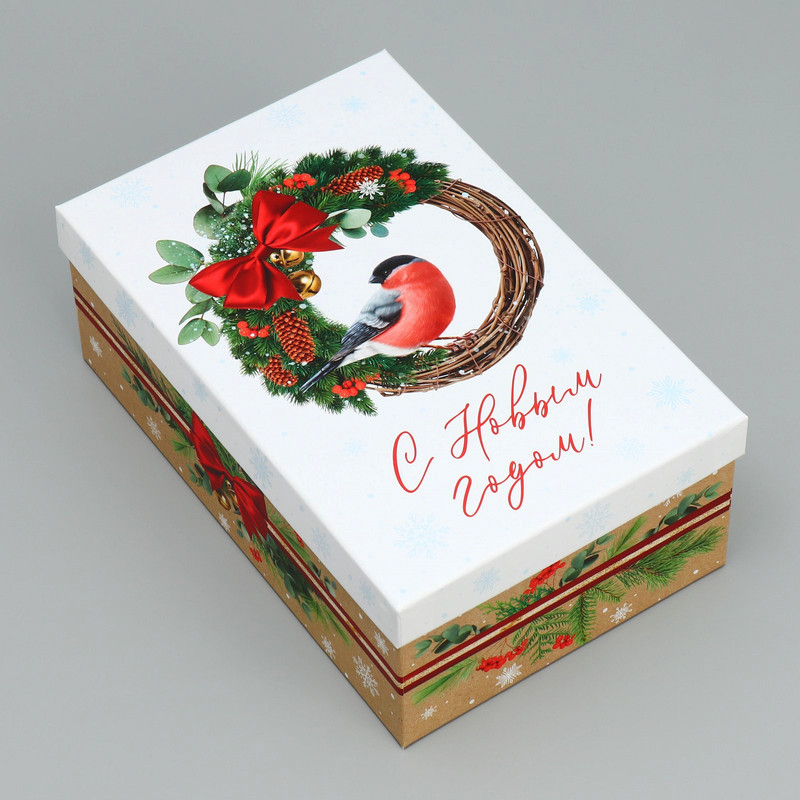 Коробка прямоугольная 'С Новым годом!' (снегири), 29х17.5х10.3 см