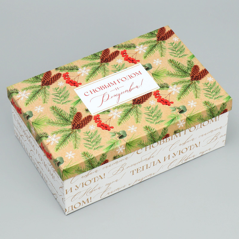 Коробка прямоугольная 'С Новым годом!' (снегири), 31.5х19х11.2 см