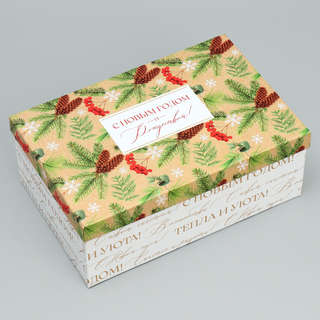 Коробка прямоугольная 'С Новым годом!' (снегири), 31.5х19х11....