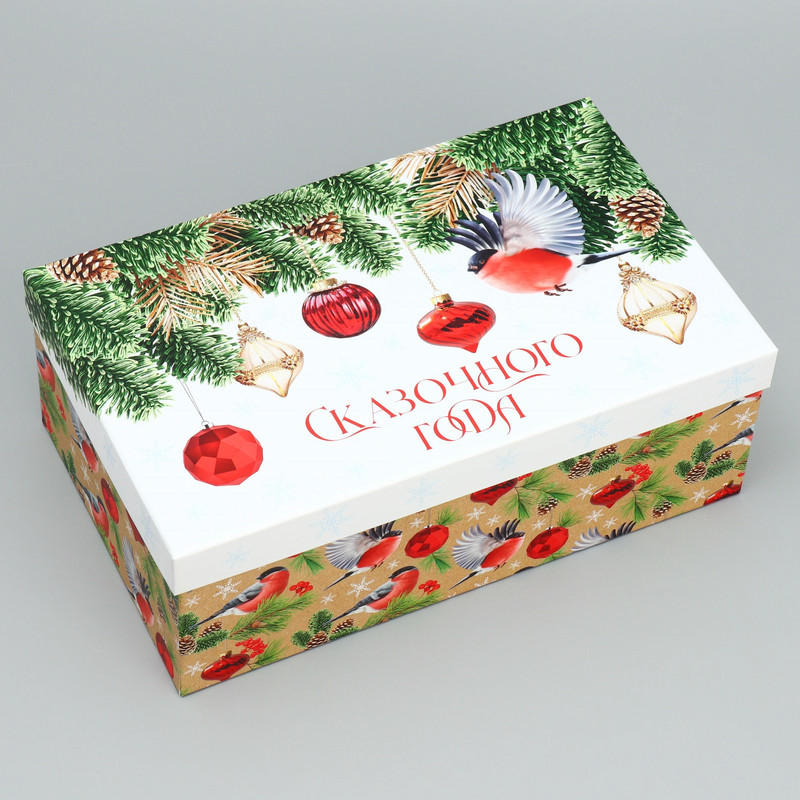 Коробка прямоугольная 'С Новым годом!' (снегири), 34х20.5х12 см
