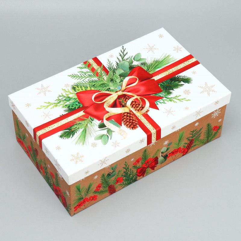 Коробка прямоугольная 'С Новым годом!' (снегири), 36.5х22х13 см