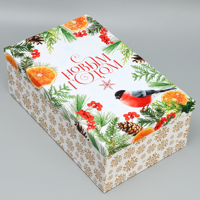 Коробка прямоугольная 'С Новым годом!' (снегири), 41.5х26х15.8 см