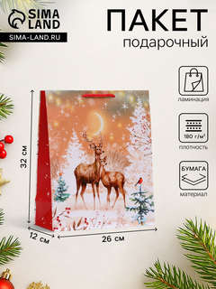 Пакет новогодний ламинированный «Олени», 26x32x12 см 2