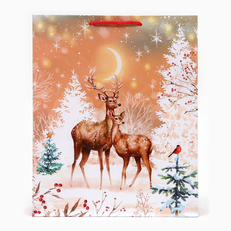 Пакет новогодний ламинированный «Олени», 26x32x12 см