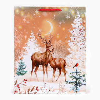 Пакет новогодний ламинированный «Олени», 26x32x12 см