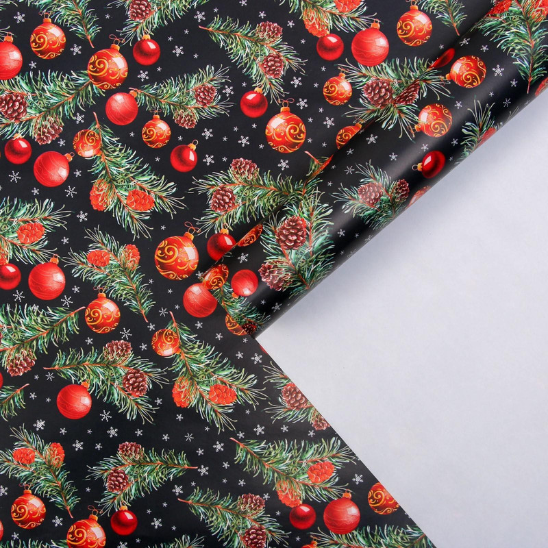 Упаковочная бумага «Шары на ветвях», 70x100 см, глянцевая