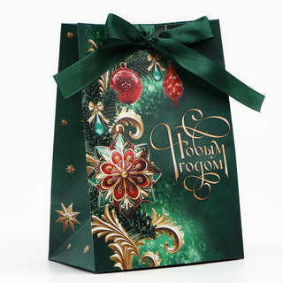 Пакет новогодний с лентой «С Новым годом», 13x19x9 см