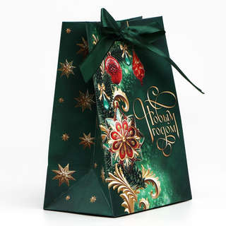 Пакет новогодний с лентой «С Новым годом», 13x19x9 см 3