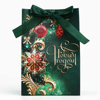 Пакет новогодний с лентой «С Новым годом», 13x19x9 см 4