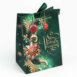 Пакет новогодний с лентой «С Новым годом», 13x19x9 см 5