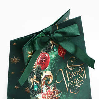 Пакет новогодний с лентой «С Новым годом», 13x19x9 см 6