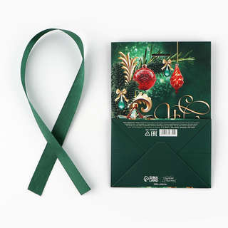 Пакет новогодний с лентой «С Новым годом», 13x19x9 см 8