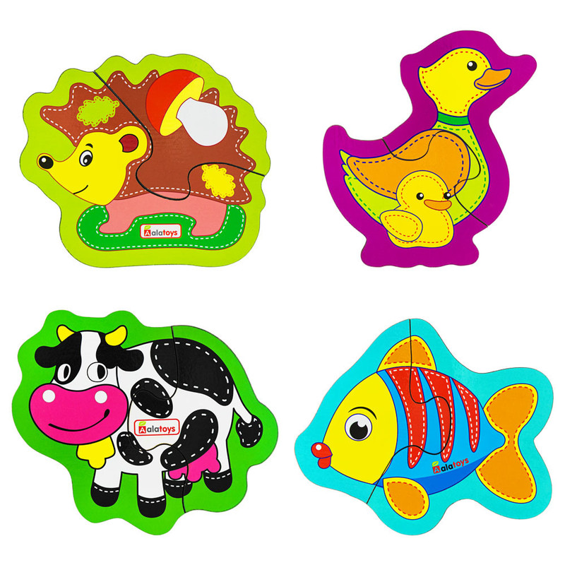 Набор пазлов Животные, 4 фигурки по 2 части, арт. ПЗЛ01