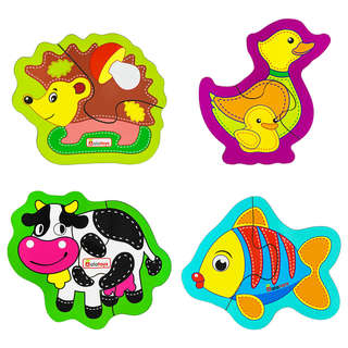 Набор пазлов Животные, 4 фигурки по 2 части, арт. ПЗЛ01