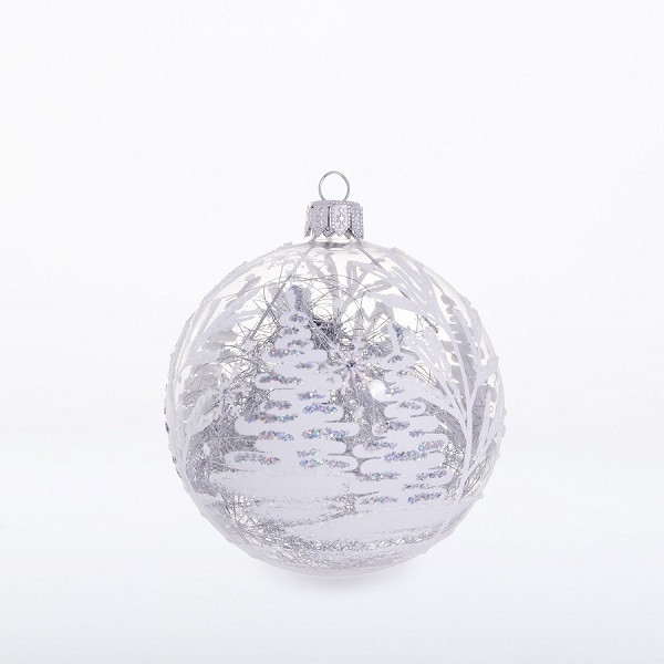 Шар 'Белая зима', стекло, 8.5 см, артикул С 2341
