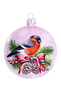 Шар 'Снегирь', стекло, 8.5 см, артикул С 2383, ассорти