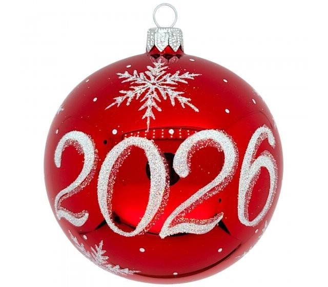 Ёлочный шар '2026' 10 см, стекло, красный