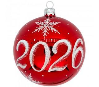 Ёлочный шар '2026' 10 см, стекло, красный