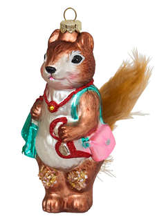 Елочное украшение 'Белка на новогоднем шоппинге' 14 см, стекл...