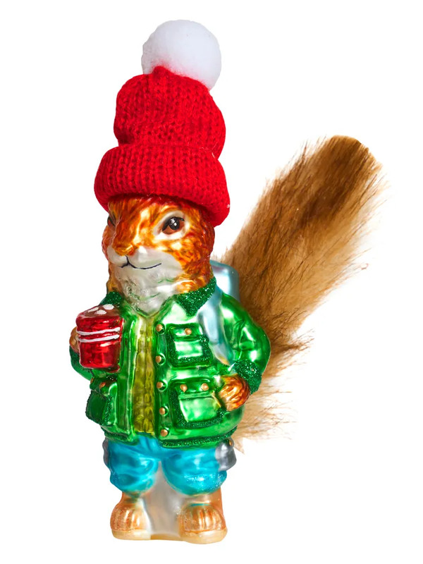 Елочное украшение 'Белка-турист с рюкзаком' 12 см, стекло, Holiday Classics