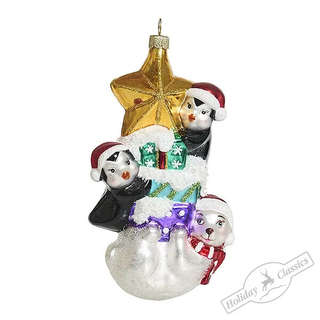Елочная игрушка 'Белый мишка и пингвинчики' 14 см, стекло, Ho...