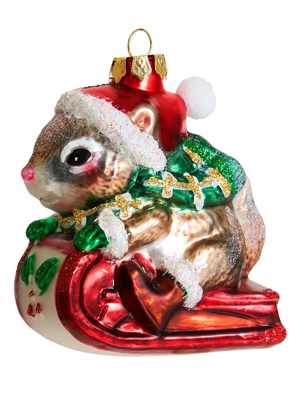 Елочное украшение 'Бурундук на санках' 9 см, стекло, Holiday Classics