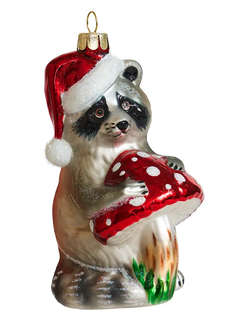 Елочное украшение 'Енот с мухоморчиком' 12 см, стекло, Holida...