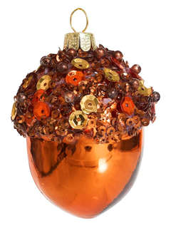 Елочное украшение 'Желудь с пайетками коричневый' 7 см, стекл...