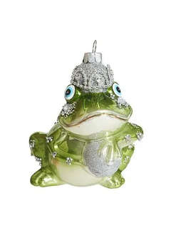 Елочная игрушка 'Лягушка в серебряной короне' 11 см, стекло, ...