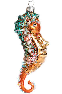 Елочная игрушка 'Морской конек аквамарин' 12.5 см, стекло, Ho...