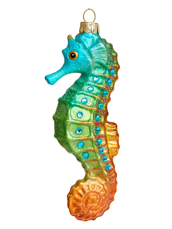 Елочное украшение 'Бирюзовый морской конек' 14 см, стекло, Holiday Classics