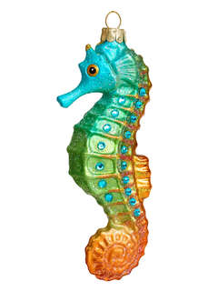 Елочное украшение 'Бирюзовый морской конек' 14 см, стекло, Ho...