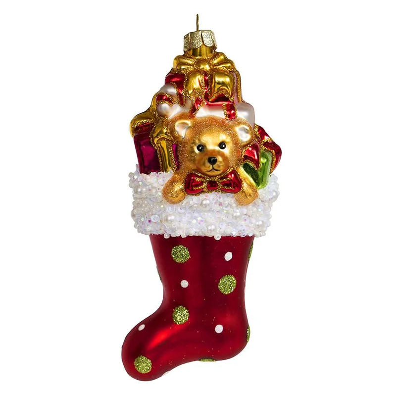 Елочное украшение 'Носок рождественский с игрушками' 12 см, стекло, Holiday Classics