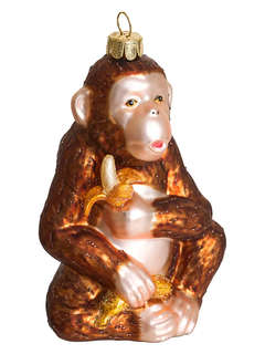 Елочное украшение 'Обезьяна с бананом' 11 см, стекло, Holiday...