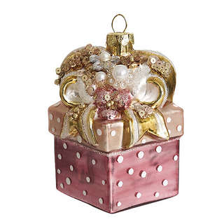 Елочная игрушка 'Подарок с золотым бантом и жемчугом' 8 см, с...