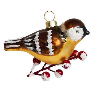 Елочное украшение 'Птичка на ветке с красными ягодами' 8 см, ...