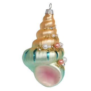 Елочное украшение 'Бирюзово-золотая раковина' 11 см, стекло, ...
