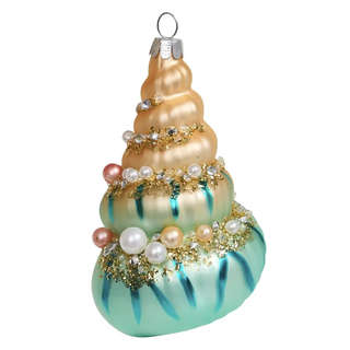 Елочное украшение 'Бирюзово-золотая раковина' 11 см, стекло, Holiday Classics 2
