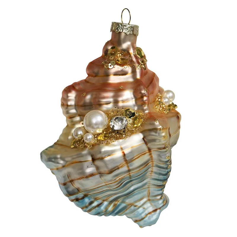 Елочное украшение 'Раковина-тритон золотисто-голубая' 12 см, стекло, Holiday Classics