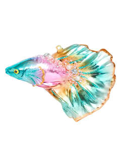Елочное украшение 'Голубая тропическая рыбка' 9 см, стекло, H...