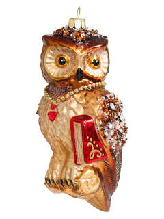 Елочное украшение 'Сова с книжкой коричневая' 13 см, стекло, ...