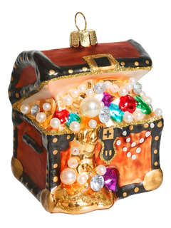 Елочное украшение 'Сундук с сокровищами коричневый' 10 см, ст...