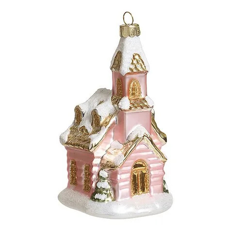 Елочная игрушка 'Церквушка розовая' 12 см, стекло, Holiday Classics