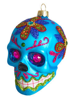 Елочное украшение 'Череп Дух удачи' голубой, 10 см, стекло, H...