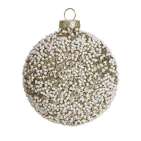 Шар 'Белый бисер' шампань, 8 см, стекло, Holiday Classics