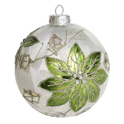 Шар 'Зеленая пуансеттия' стекло, 10 см, Holiday Classics