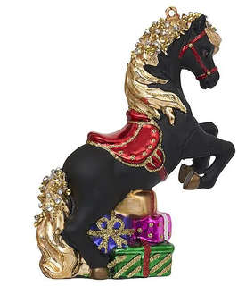 Елочное украшение 'Лошадка Нуар с подарками' 14 см, Символ го...