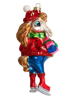 Елочное украшение 'Конь с подарком на коньках' 16 см, Символ года 2026, Holiday Classics 3